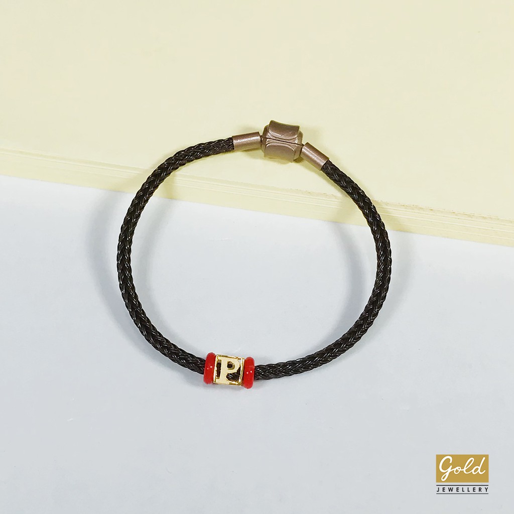 Gelang tali emas kuning 700 16k charm inisial alphabet huruf P