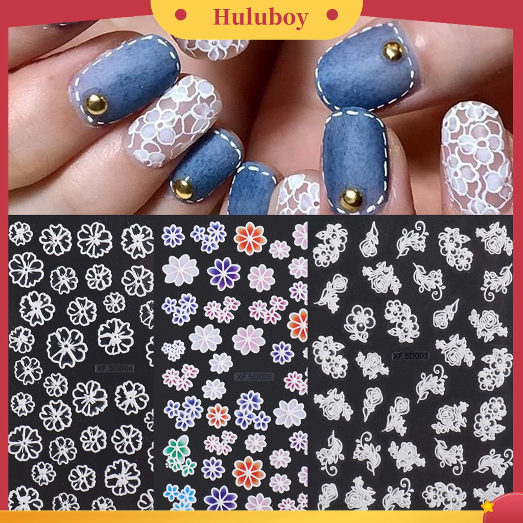 Huluboy Huluboy♡ Stiker Kuku Desain Bunga Warna-Warni Untuk Pesta