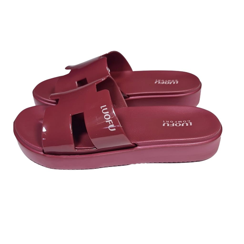 LUOFU ORIGINAL sandal selop karet empuk murah wanita sendal cewek slop import E7199A3