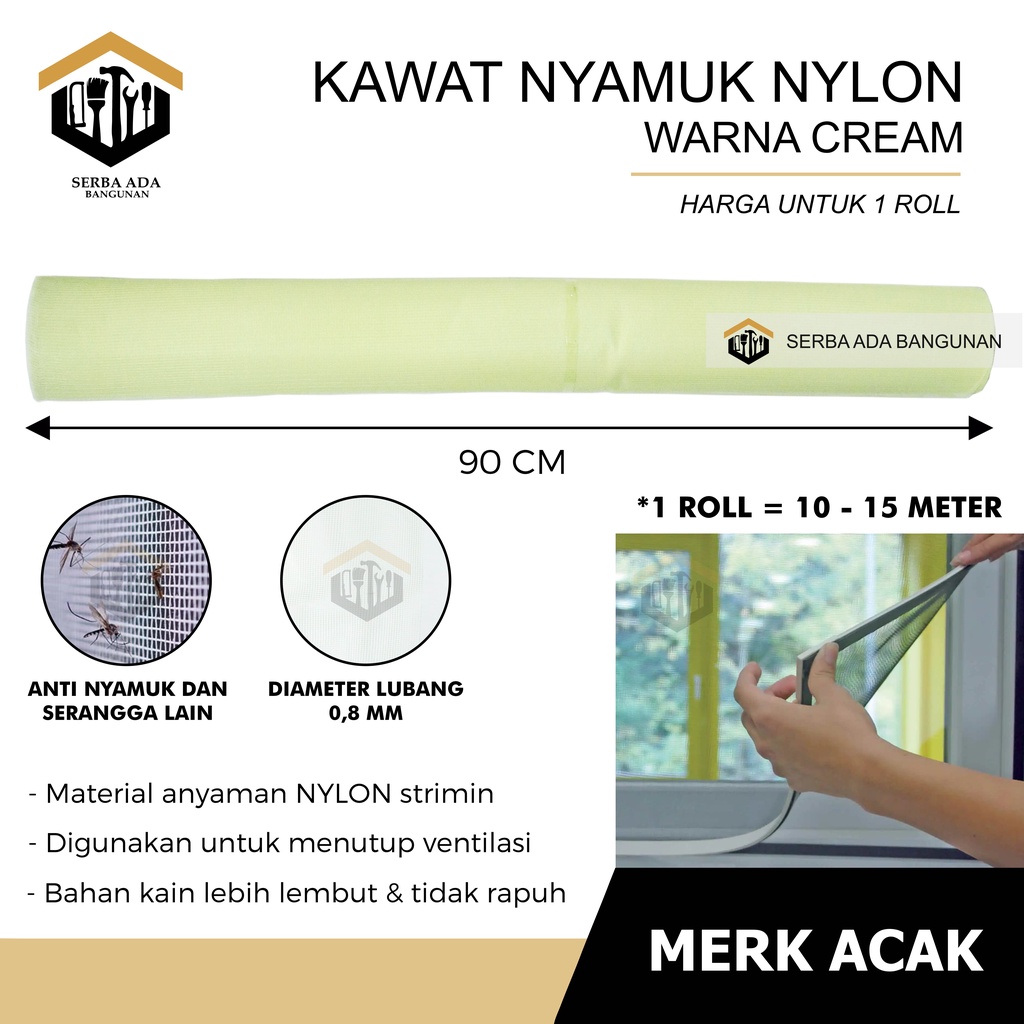 Kawat Kain Nyamuk strimin Nilon Nylon Biru Hijau Cream maroon ( HARGA 1 ROLL TIDAK DIECER FULL)