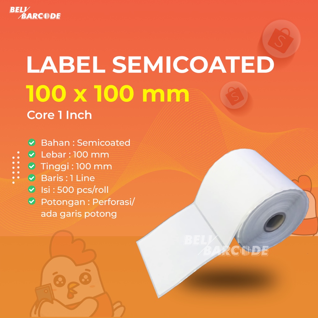 Label Barcode Semicoated 100x100 mm 1 Line Isi 500 Pcs