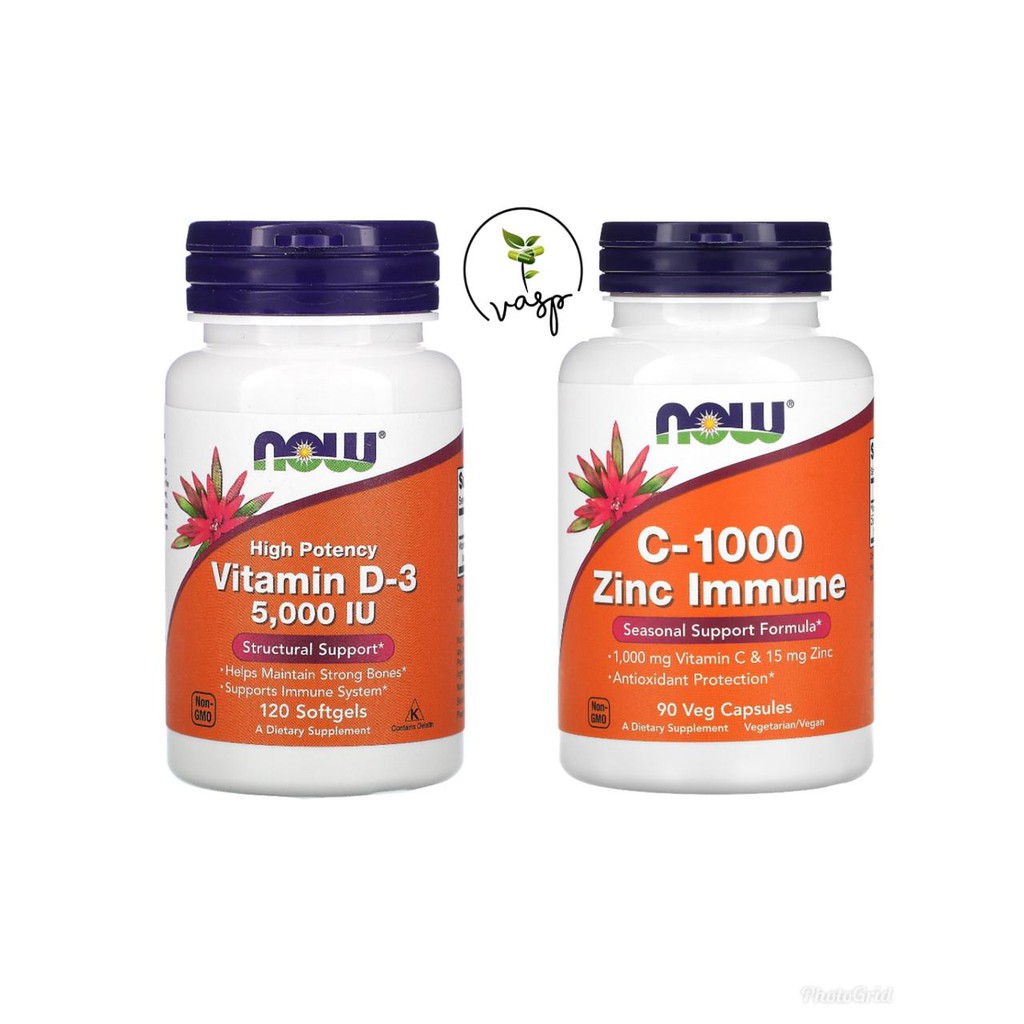 PAKET ISOMAN NOW FOODS VITAMIN D3 5000 IU + VIT C 1000 MG + ZINC 15 MG ORIGINAL USA
