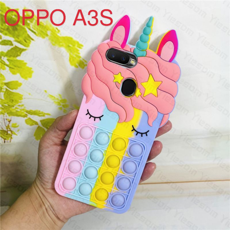 Casing POP IT OPPO A3S SoftCase POP IT 3D Motif Unicorn Kuda Poni