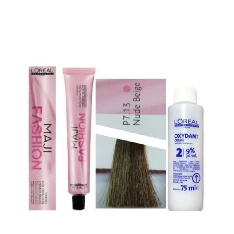L'oreal majifashion cat rambut P7.13 nude beige dan oxidant pewarna rambut maji fashion