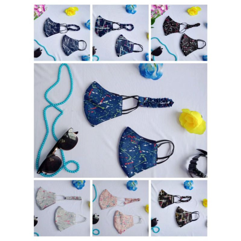Masker kain Earloop dan Headloop Masker Hijab Motif Tie dye