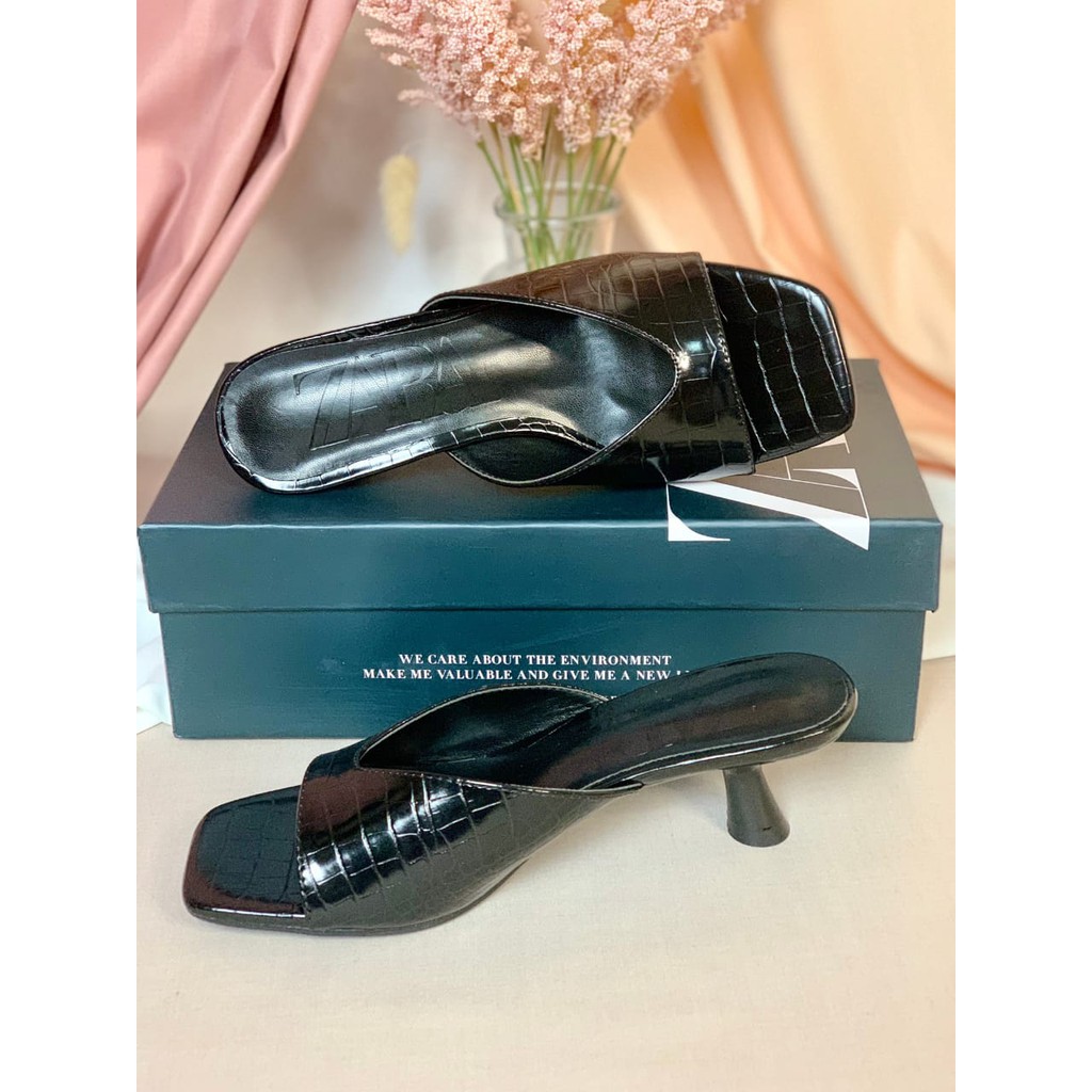 [7.7 Boombastis Sale⚡] - SANDAL WANITA ZS352 HEELS CROCC EFFECT PREMIUM IMPORT