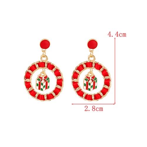 LRC Anting Tusuk Fashion Alloy Fabric Chain Braided Round Christmas Earrings Q14992