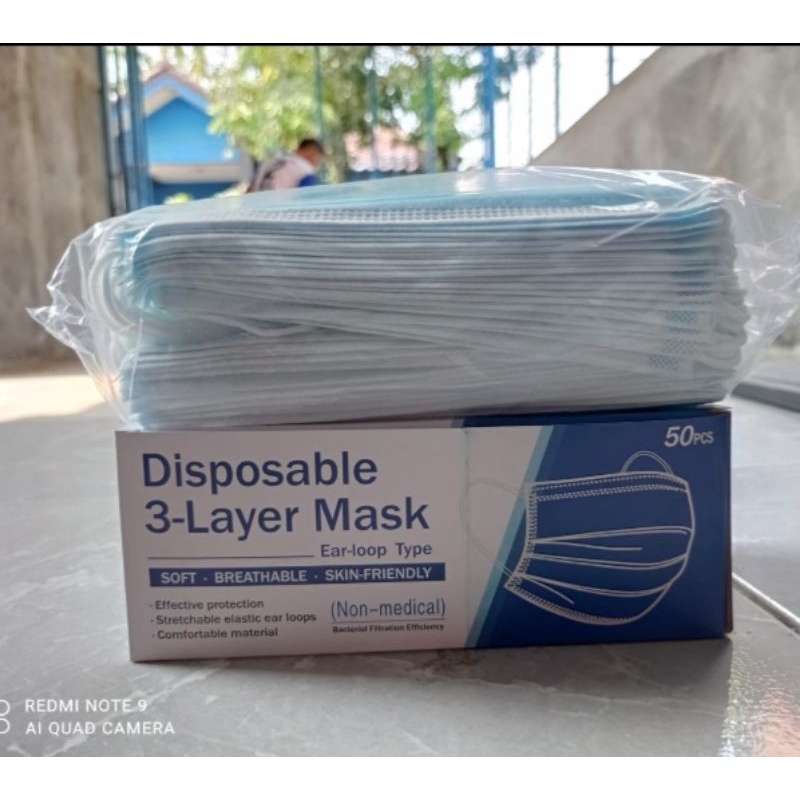 Masker  Earloop Biru 3ply Isi 50 + Box