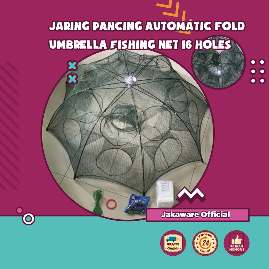 JARING PANCING AUTOMATIC FOLD UMBRELLA FISHING NET 16 HOLES PERANGKAP BUBU PAYUNG JALA UDANG KEPITIN