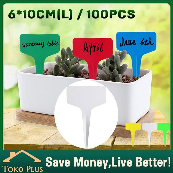 

Eksklusif 100pcs/set plastic label tanaman Plant Label Tag Tahan Air T Tipis - Hijau 5x7cm Terbaru
