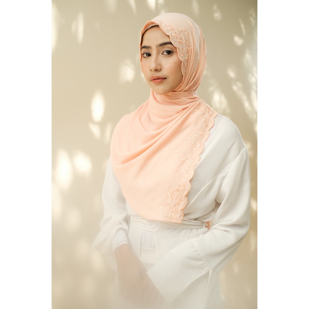 RATU Embroidery HIjab Shawl - Flora - Apricot