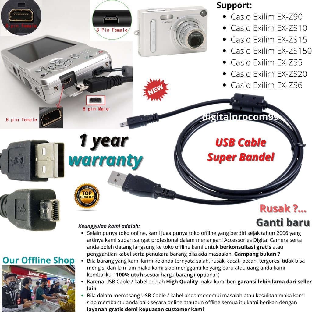 Kabel USB Casio Exilim EX-Z90 EX-ZS10 EX-ZS15 EX-ZS150 EX-ZS5 EX-ZS20 EX-ZS6 new high quality ..