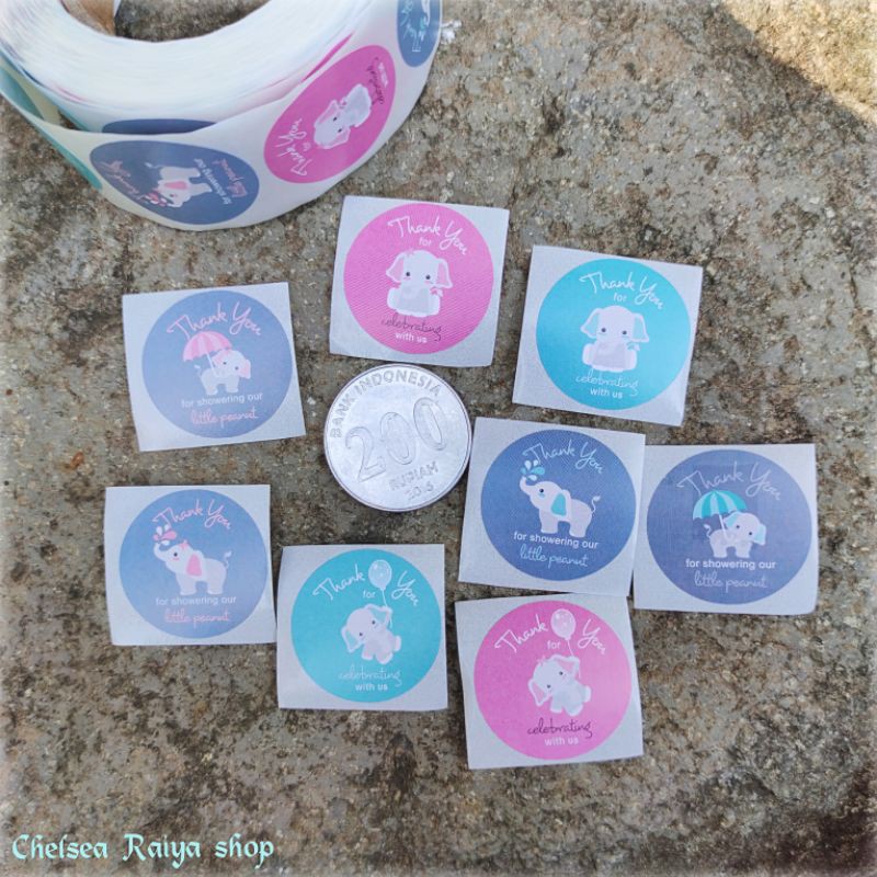 

Stiker sticker gambar tempel label thank you untuk plastik toples kado paket motif little elephant