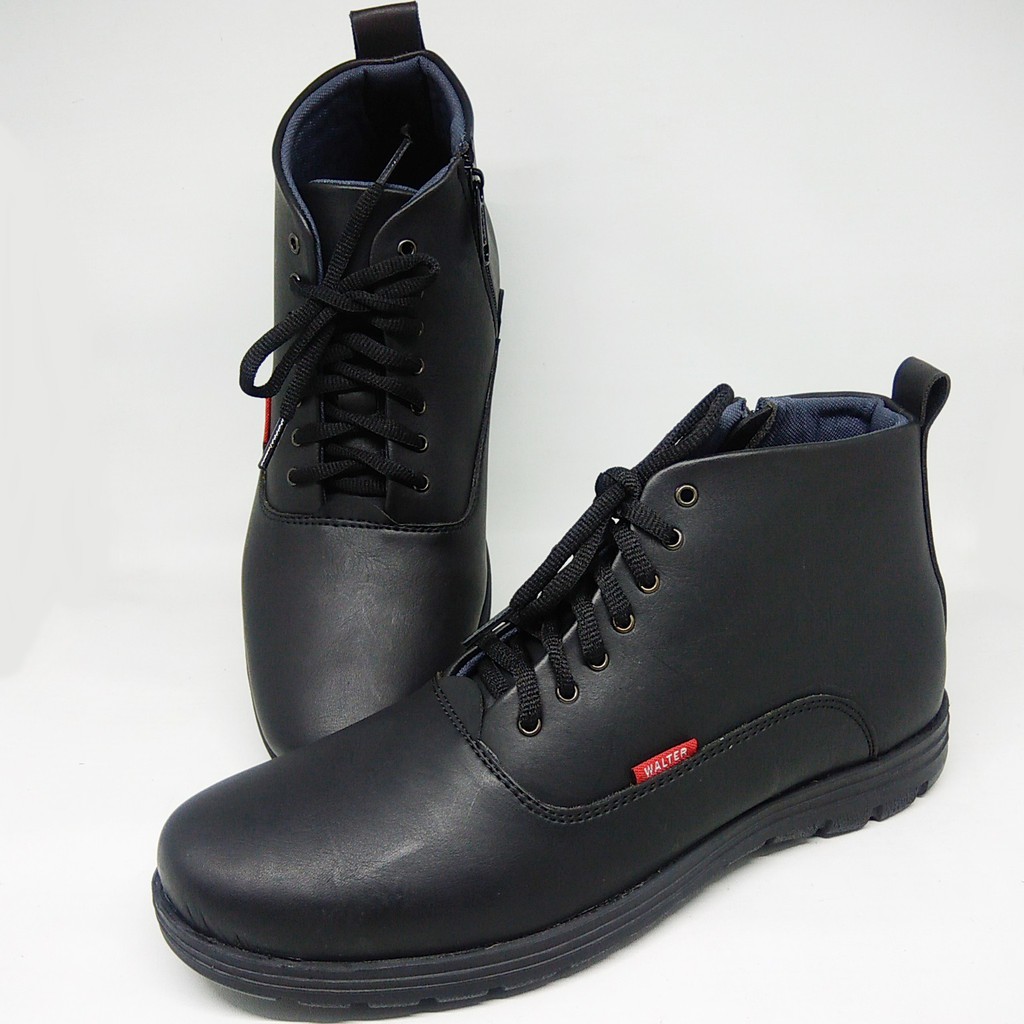 Sepatu boots pria warna hitam model tali kombinasi resleting murah