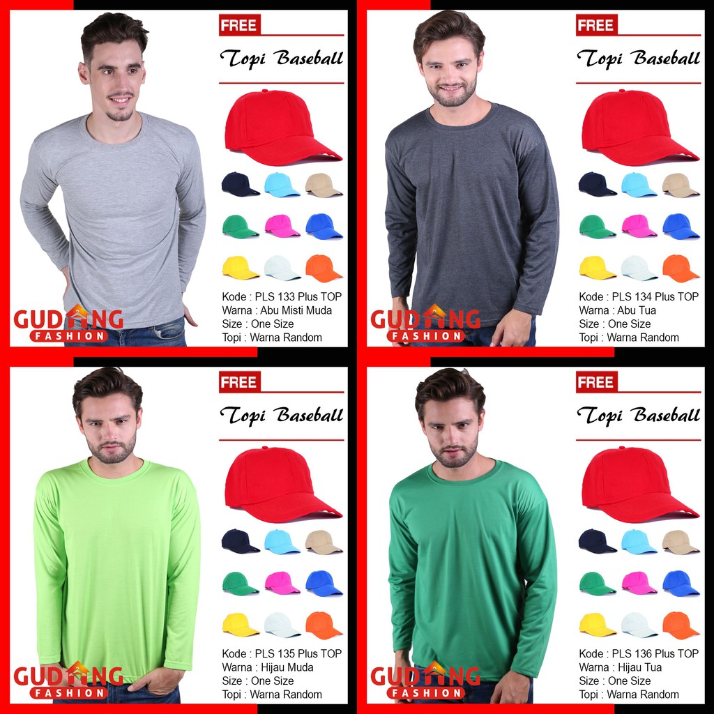 Kaos Polos Panjang O-Neck Plus Free Topi (COMB)