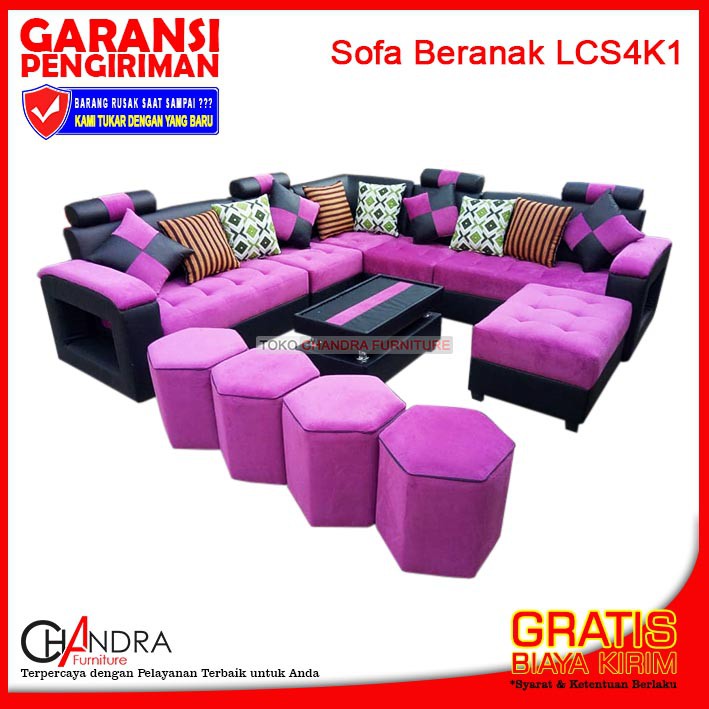 SOFA L Beranak 714B + MEJA BERGARANSI (Sofa Sudut, Kursi Ruang Tamu, Sofa Mewah)