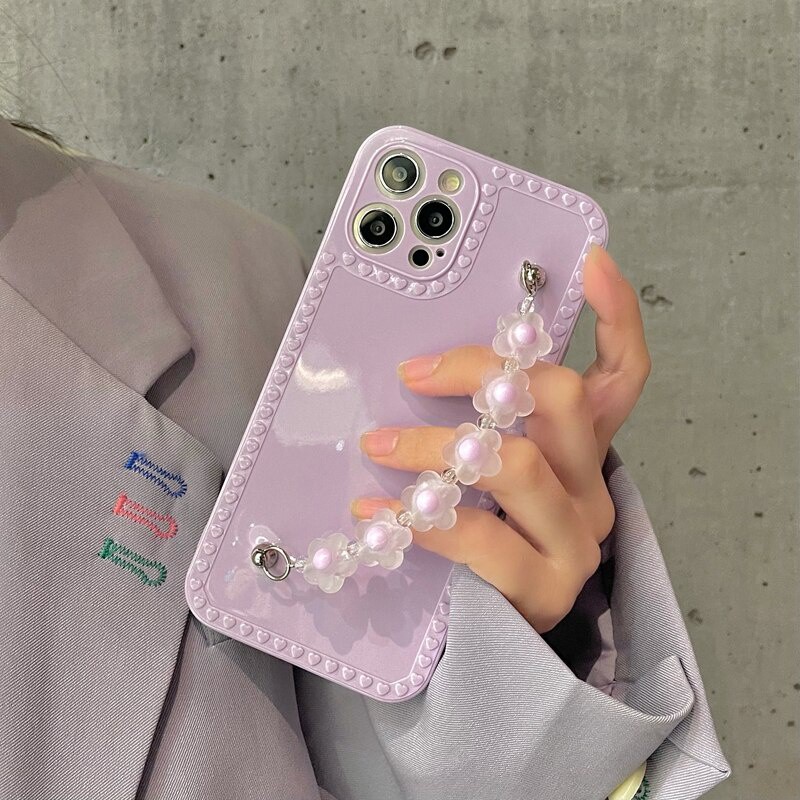 3D Purple Lavender Wristband Bracelet Phone Case compatible for IPhone 12 11 Pro Max X Xs Max XR 8 7 Plus Bumper Glossy Soft TPU Back Cover