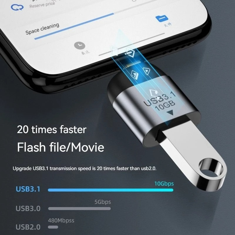 Adapter OTG USB Tipe C 10Gbps Transfer Data / Charger 5V Bahan Metal Untuk Smartphone / Tablet