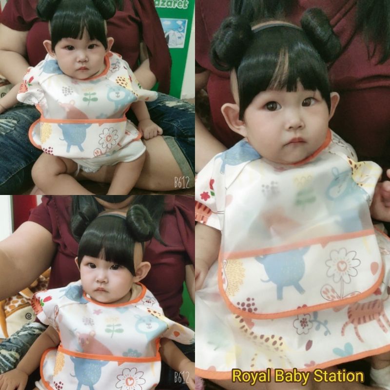 New Celemek Makan Anak Bayi Lengan Pendek Anti Air Bibs Bayi