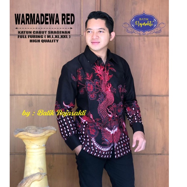 Batik Pria WARMADEWA RED FULL FURING Katun Halus Sragenan Ori Solo