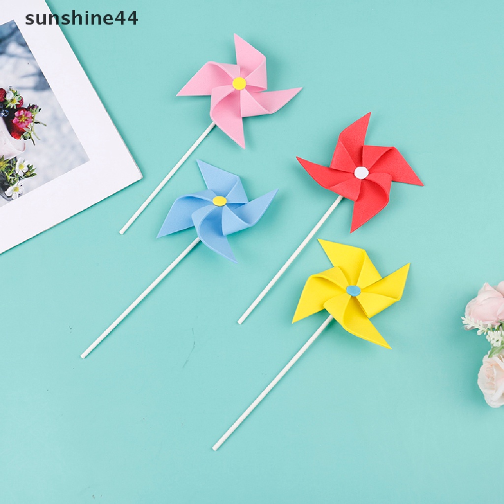 Sunshine 3pcs Topper Kue Ulang Tahun Bentuk Kincir Angin 3D Bahan Kertas Foam Warna-Warni