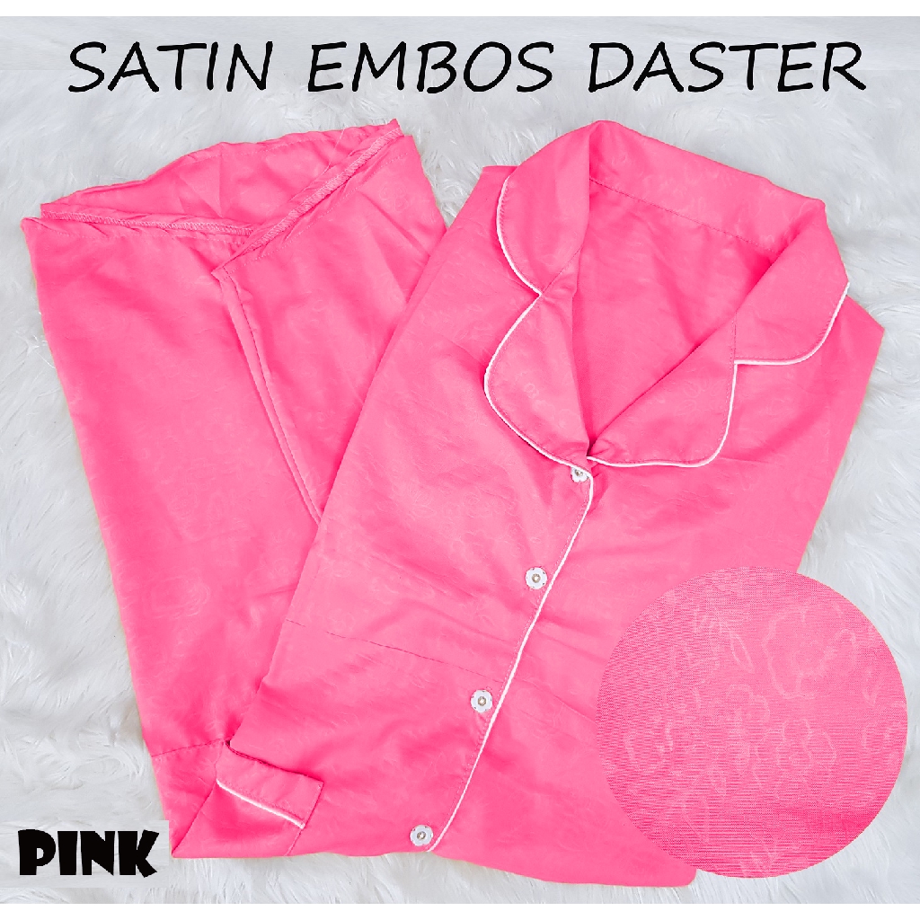 FortKlass Baju Tidur Satin Daster Embos Wanita Sleepwear Saten Fit To XL Silkwear-PINK