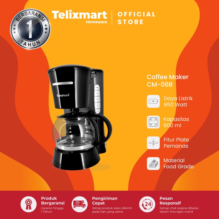coffee maker dorahomi alat mesin pembuat kopi listrik cm06b 600ml bergaransi