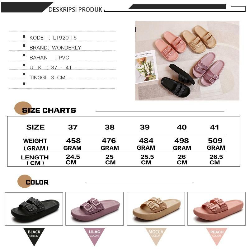 L1920-15 [WONDERLY] Sandal Wanita / Sendal Wanita / Sandal Jelly Wonderly / Sandal Ban 2 / Sandal Tali 2 / Sandal 2 Tali / Sandal Gliter / Sandal Kilap / Sandal Empuk / Sandal Teplek / Sandal Rumahan / Sandal Selop / Sandal Slop