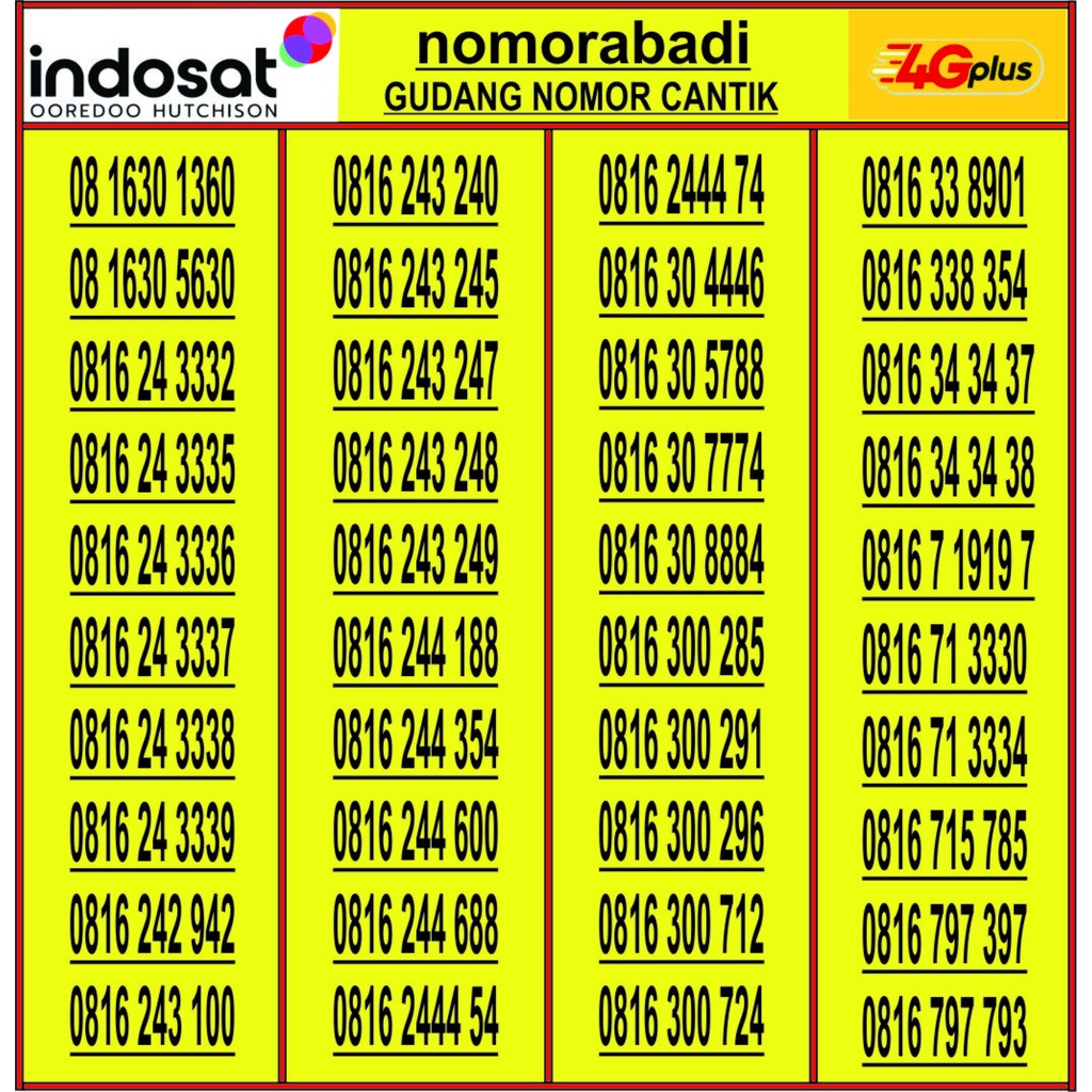 NOMOR CANTIK INDOSAT 4G 10DIGIT H1000