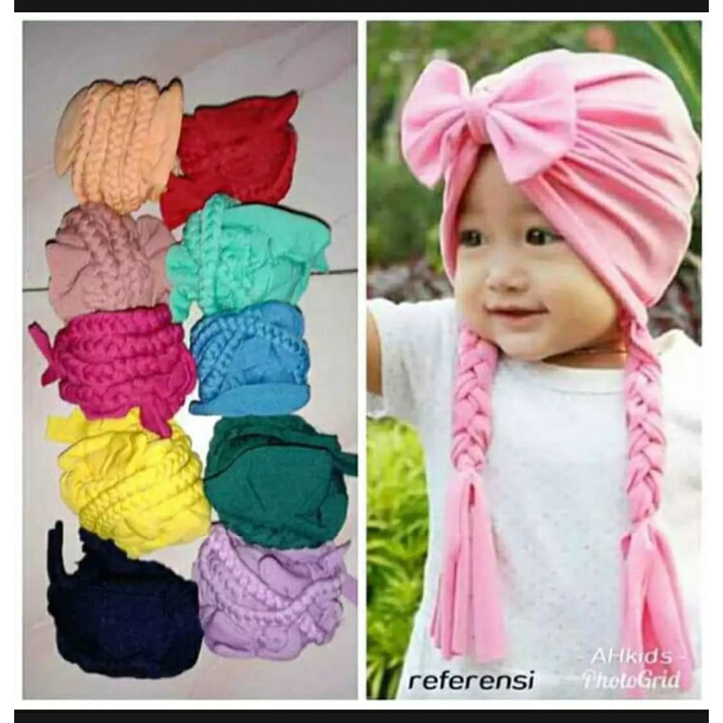 Turban Ulur Kepang Polos Santi | Turban Anak | Turban Bayi | Turban Lucu | Turban Bagus | BISA C.O.D