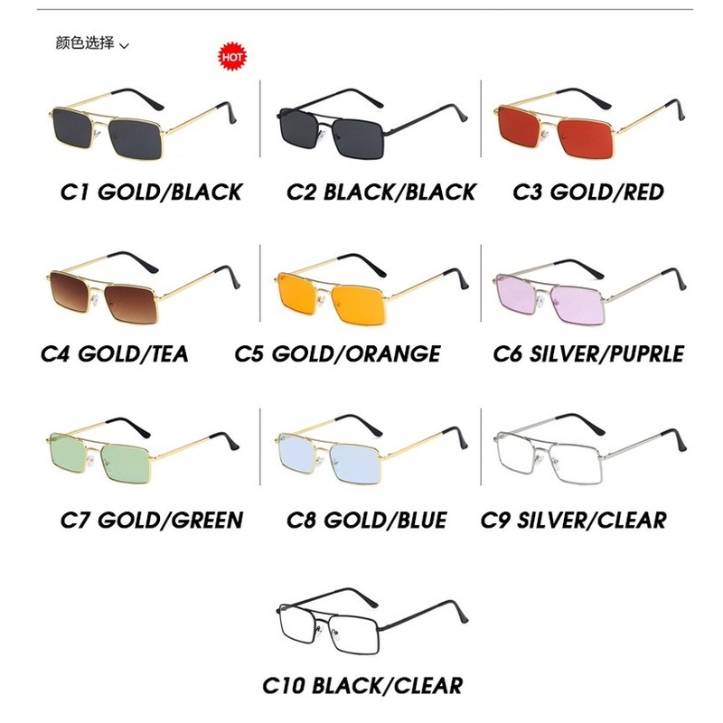 (YUZHU) COD Classical Kacamata Hitam Retro Gaya Wanita Rectangle Metal Frame Kacamata Sunglasses Women