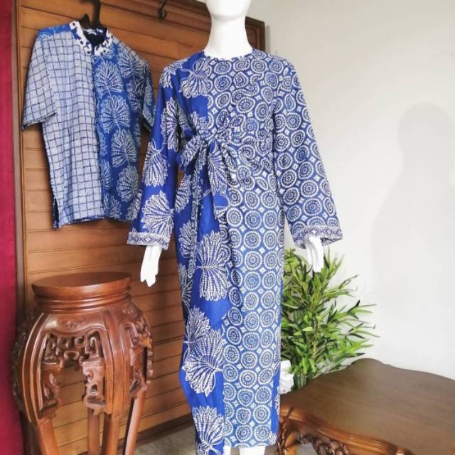  Couple  Set Kaftan dan Baju  Koko  Batik Katun Kombinasi 2 