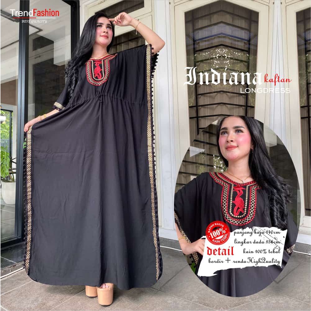 Gamis Kaftan Jumbo BIG SIZE LD 170 CM Wanita Bordir Gold Mewah Pilih Warna Rayon Premium Terbaru INDIANA ARABIAN Best Seller