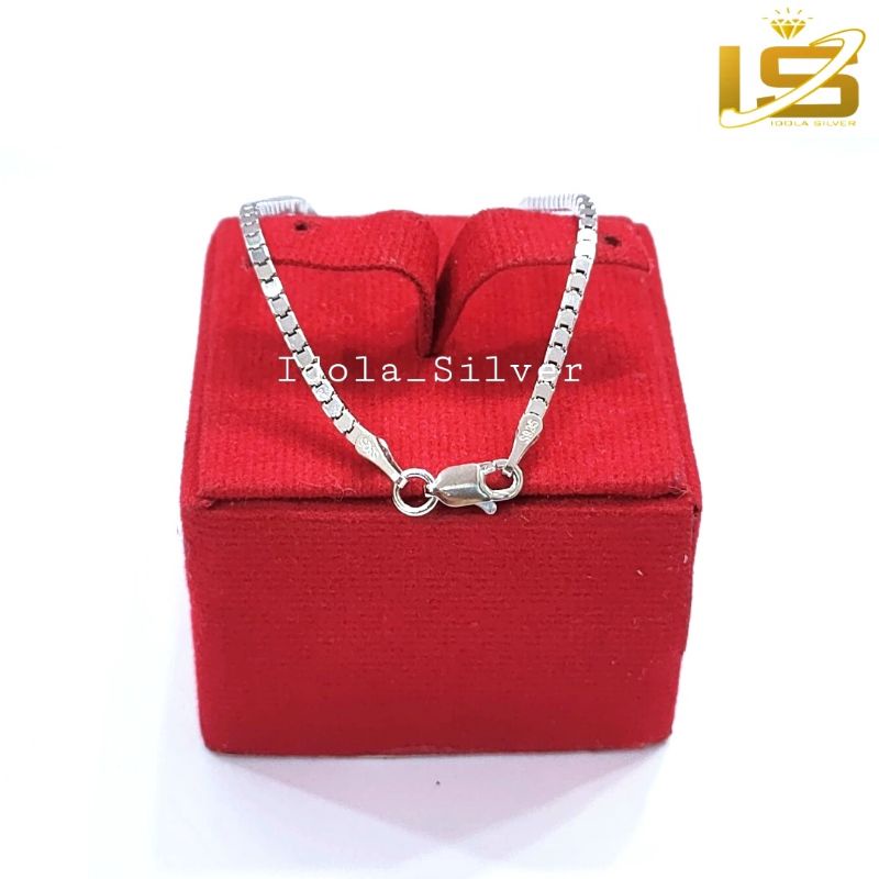 KALUNG PERAK ASLI PRIA WANITA SILVER 925 LAPIS EMAS PUTIH MODEL MILANO KACA KOTAK 65Cm - PERHIASAN PERAK ASLI