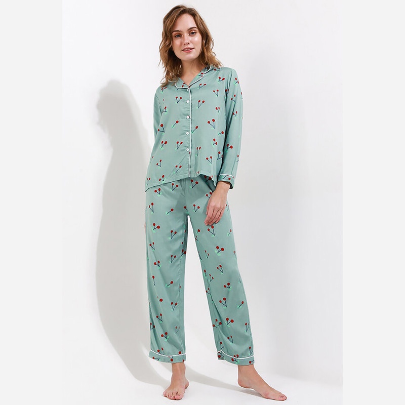 Anne Wintours Pyjama Pijama Satin Silk Long Sleeve Long Pants Sleepwear Wanita