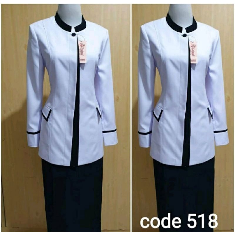0B&V Blazer PNS ASN Seragam PNS Pemda Baju Dinas Setelan Rok span / Celana PDH Wanita - HITAM PUTIH