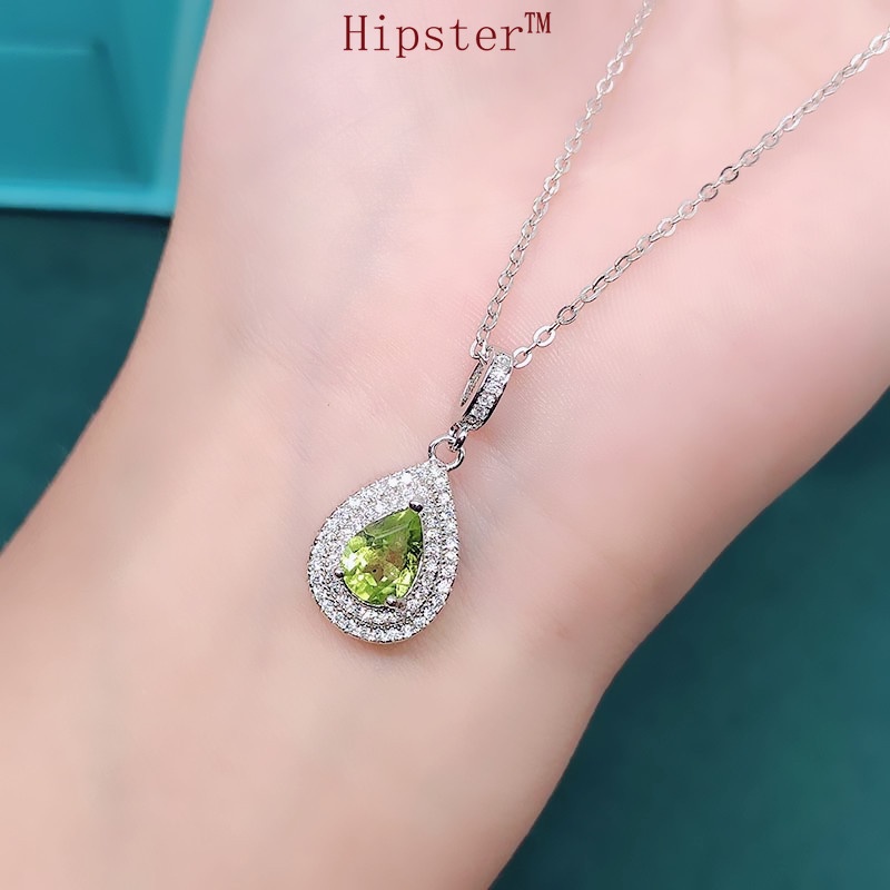 Natural Olivine Pendant Amethyst Necklace