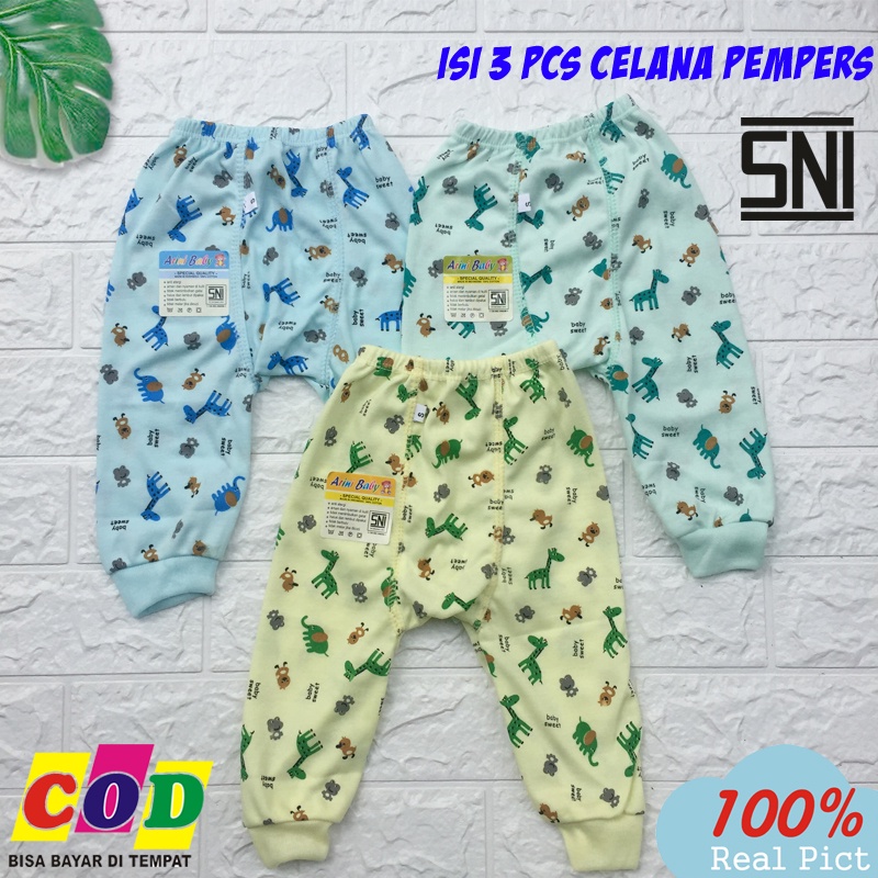 Ana Baby - 3 PCS Celana Pempers Panjang Bayi Ukuran S,M,L,XL Motif Lucu