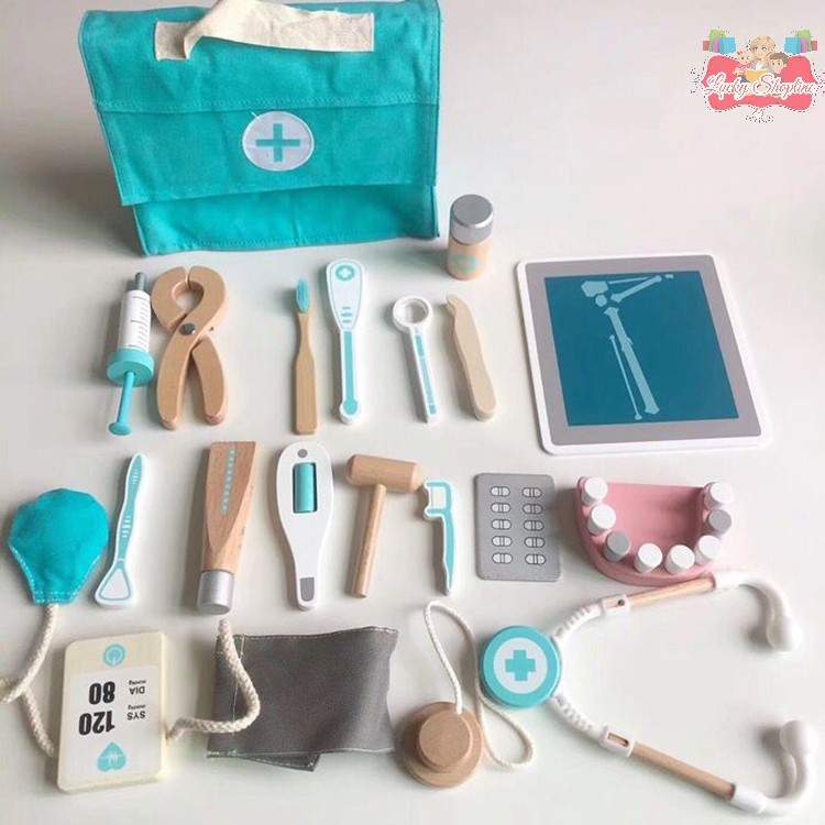 [BIG SALE] UMU Kids Play Pretend Wooden Doctor Medical Set Kit Mainan Edukasi Anak