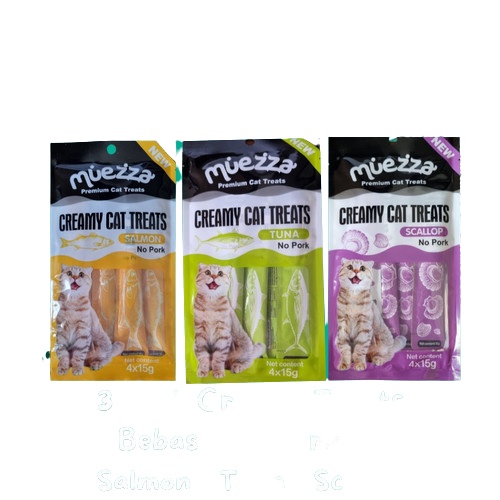 (1 Pack isi 4x15 Gram) Snack Kucing MUEZZA Creamy Treats / Cemilan / Cat Food Murah