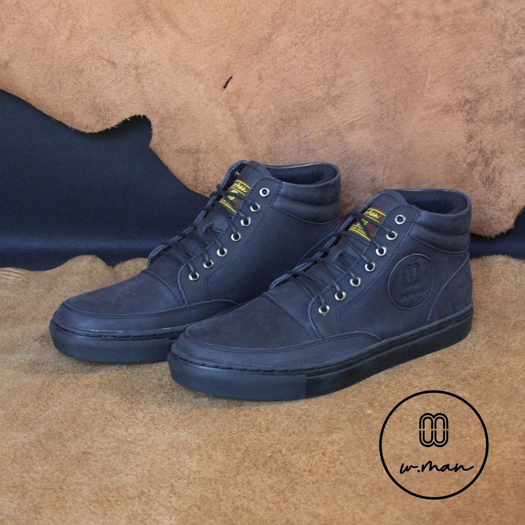 Atreo Black - Sepatu Pria Boots Sneakers Kulit Asli