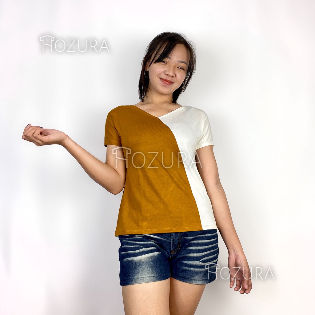 Hozura - Kaos Kombi Warna Wanita Marina - Kinan Erlinda Blouse Blouse Korea - Kayoung Blouse Atasan Wanita Korean Style Blouse Korea Kayoung Blouse Atasan Wanita Korean Style Blus Wanita Casual - Kaos Vneck Oversize Kaos Impor Wanita Jumbo Murah