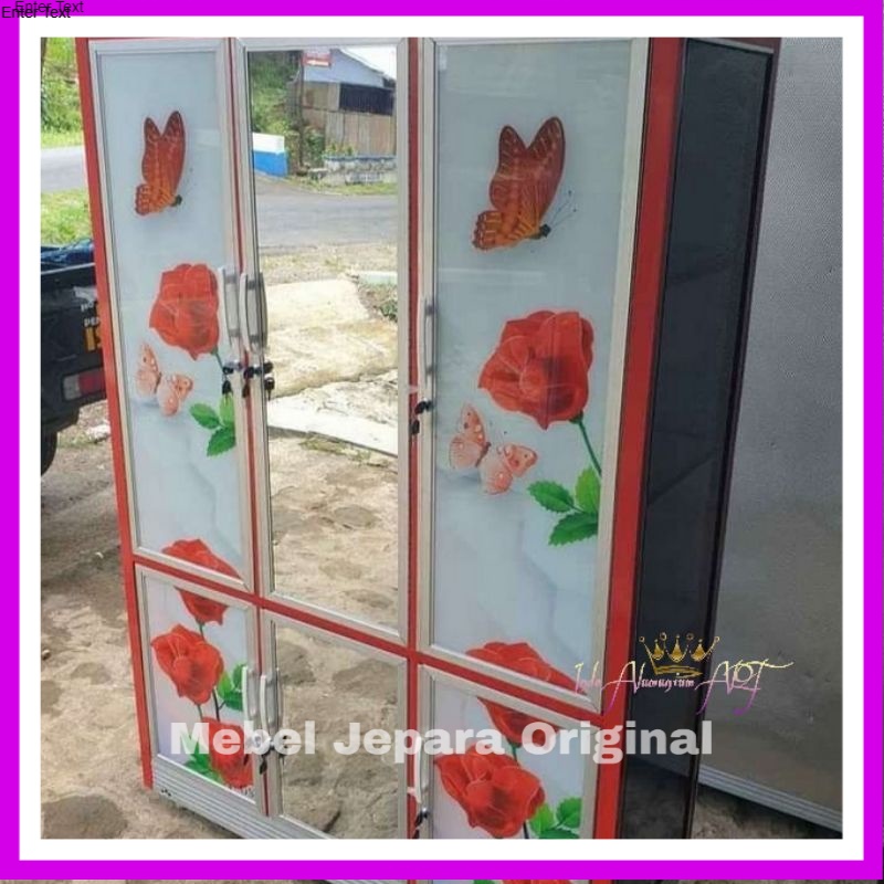 Lemari Baju - Almari Pakaian Kaca Pintu 3 Bahan Alumunium Anti Karat