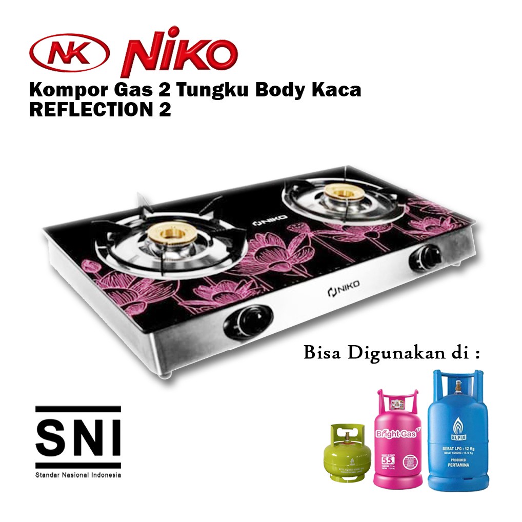 Niko Kompor Gas 2 Tungku Kaca - NIKO Reflection 1,2,3 - Ungu Berkualitas