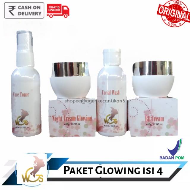WGS-PAKET GLOWING ISI 4 FREE POUCH-ORIGINAL BPOM-CREAM WGS-WHITENING GLOSSY SKINCARE-AGENKECANTIKAN5
