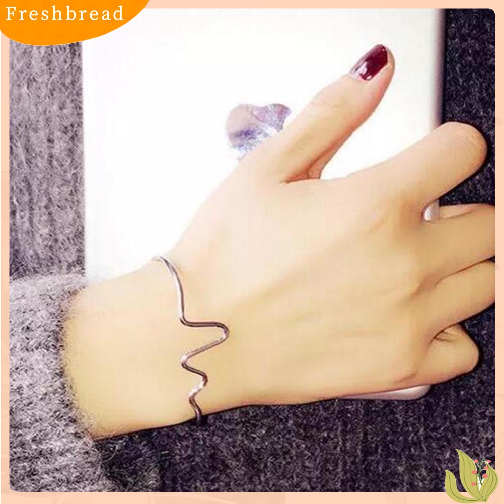 [TERLARIS]Fashion Simple Women Heart Beat Rhythm ECG Wave Open Ended Bangle Bracelet Gift