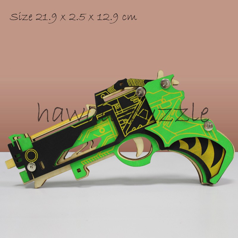 Puzzle 3D DIY bahan kayu model mainan PISTOL | GUN | RUBBER GUN puzzle edukasi anak (kado &amp; pajangan)