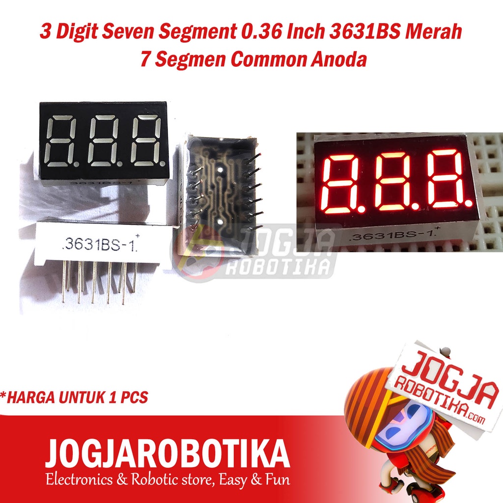 3 Digit Seven Segment 0.36 Inch 3631BS Merah 7 Segmen Common Anoda Anode