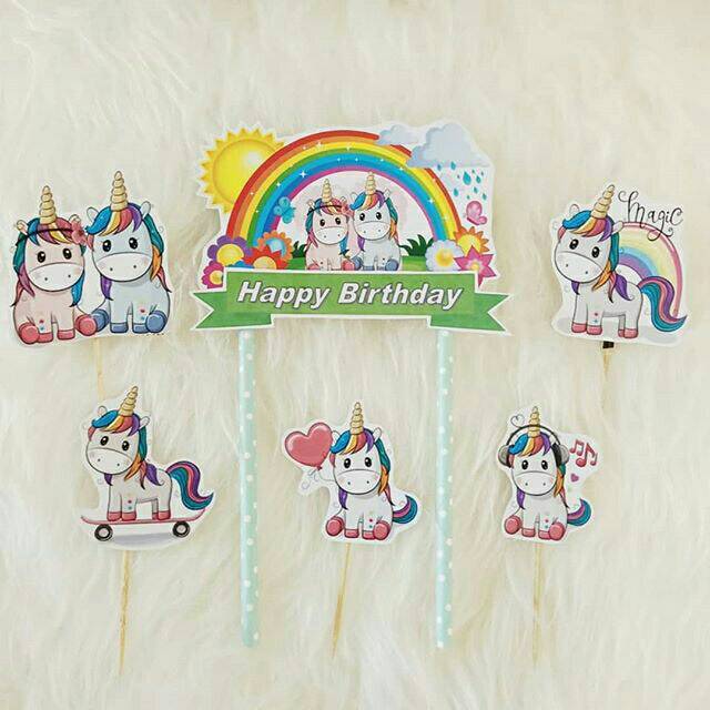 Topper unicorn topper puding topper kue topper happy birthday