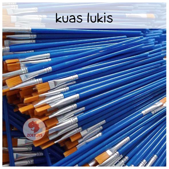 Zoetoys Kuas Lukis Ujung Flat Lancip | Brush Kualitas Terbaik Bulu Lembut Halus Peralatan Cat Air Minyak Akrilik Lukis Bahan Nylon | Kuas Lukis Gypsum Watercolor Painting Plastik Nilon Murah Harga Grosir